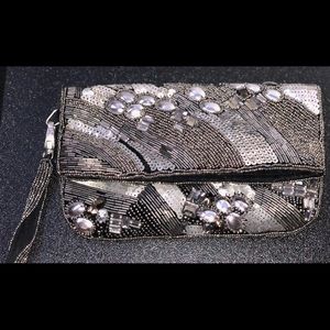 Sparkly silver and black clutch